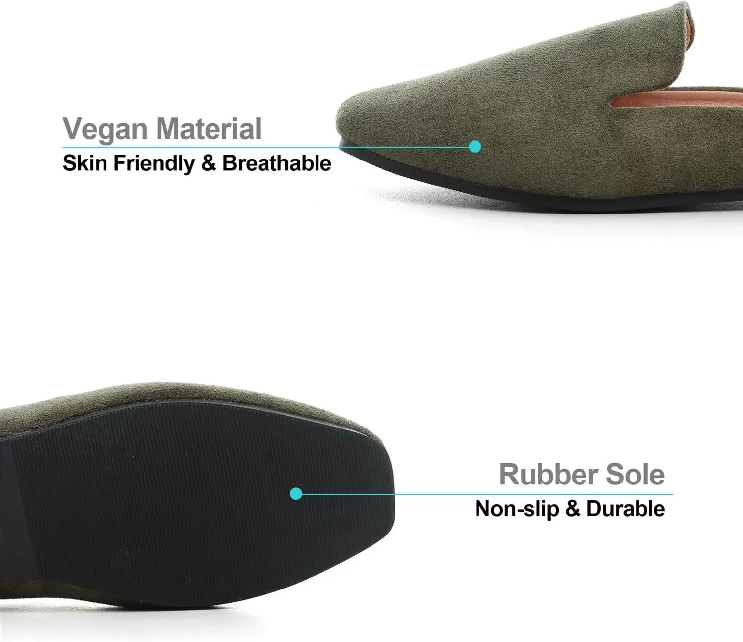 Hee grand Mules for Women Flats Square Toe Slip on Flat Slides Comfortable Suede Women Slippers Backless Loafer Shoes