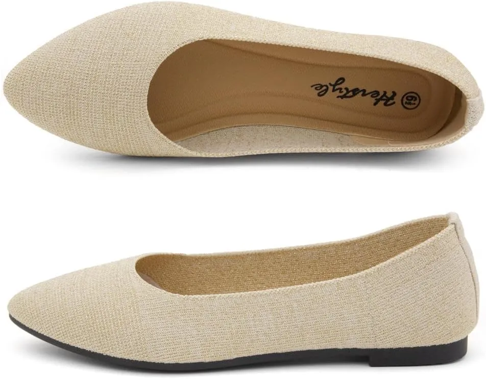Herstyle Women's Flats – Dressy Pointed Toe Knit Ballet Flat Shoes with Memory Foam | Slip-On, Foldable & Comfortable for Work, Office, Party & Travel (2025 Trend)