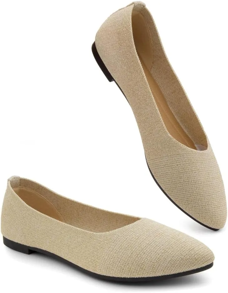 Herstyle Women's Flats – Dressy Pointed Toe Knit Ballet Flat Shoes with Memory Foam | Slip-On, Foldable & Comfortable for Work, Office, Party & Travel (2025 Trend)