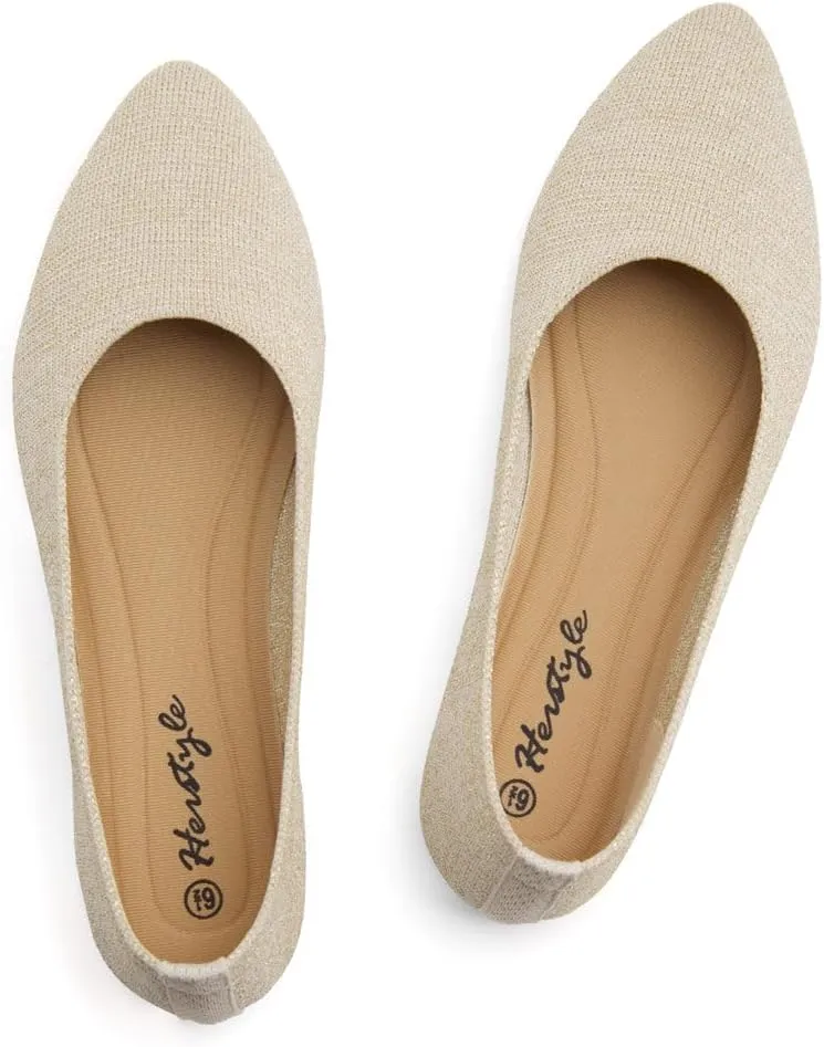 Herstyle Women's Flats – Dressy Pointed Toe Knit Ballet Flat Shoes with Memory Foam | Slip-On, Foldable & Comfortable for Work, Office, Party & Travel (2025 Trend)