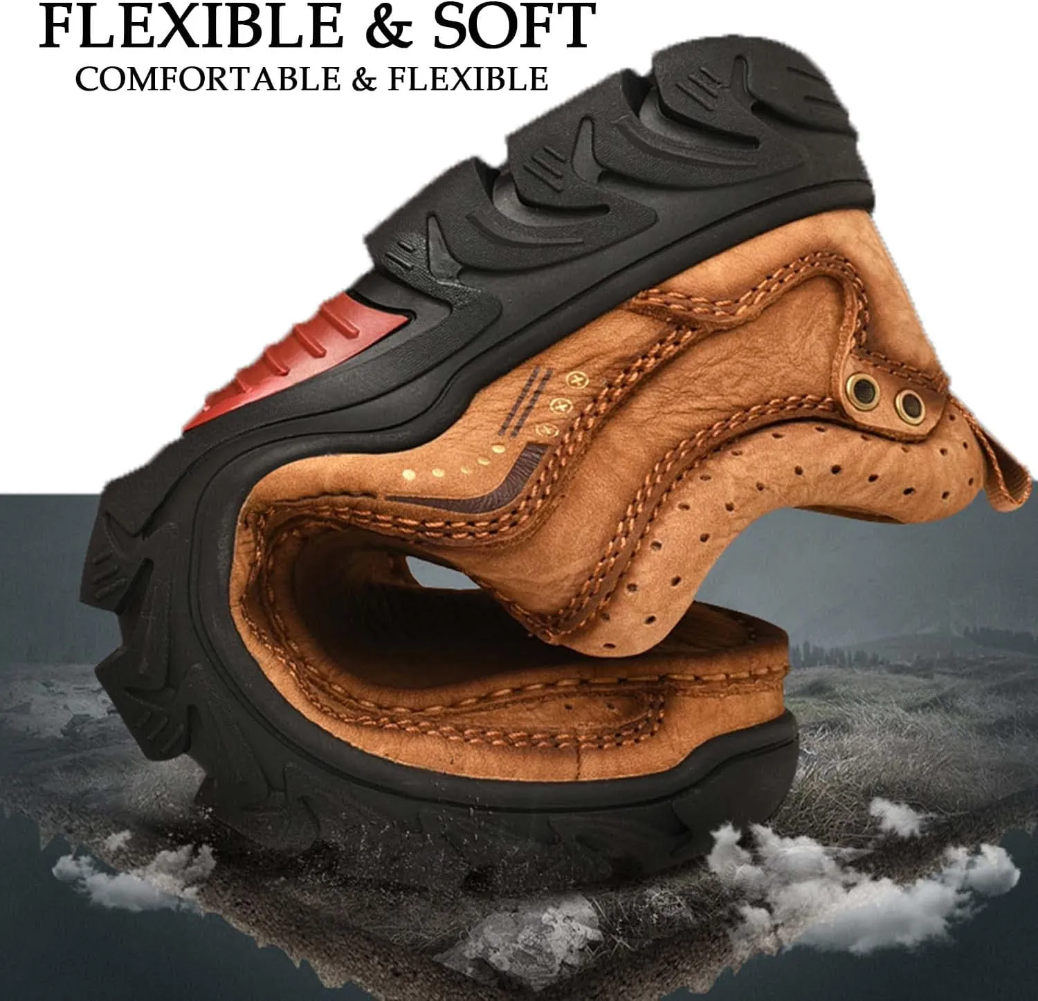 HESBITEUL Men's Leather Loafers Office Slip-on Shoes Casual Walking for Work Outdoor Trekking