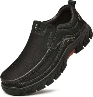 HESBITEUL Men's Leather Loafers Office Slip-on Shoes Casual Walking for Work Outdoor Trekking