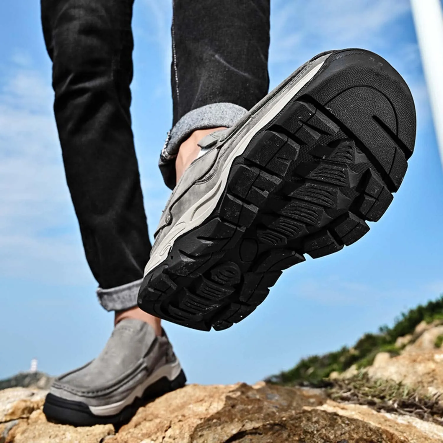 HESBITEUL Men's Leather Loafers Office Slip-on Shoes Casual Walking for Work Outdoor Trekking