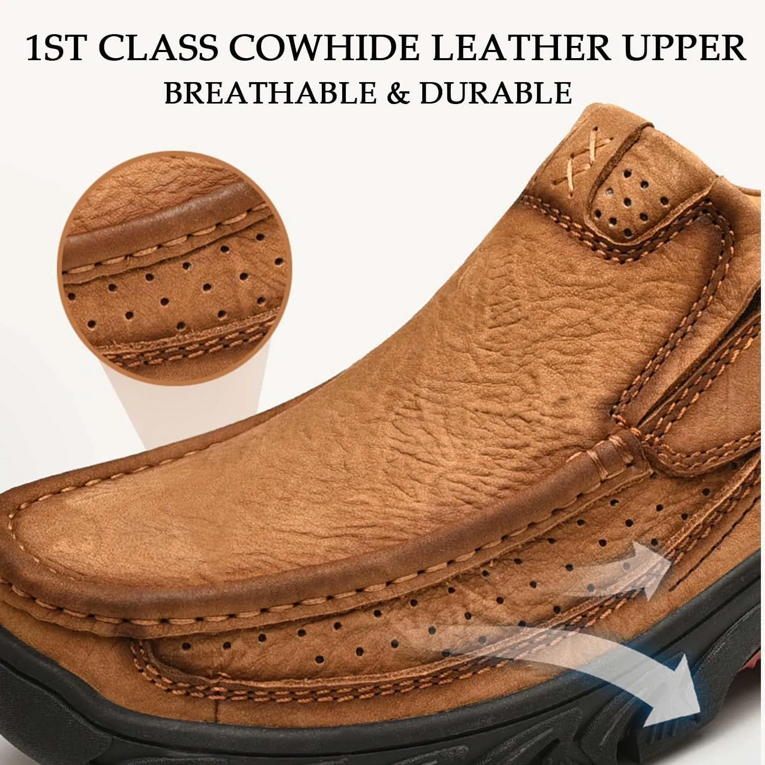 HESBITEUL Men's Leather Loafers Office Slip-on Shoes Casual Walking for Work Outdoor Trekking