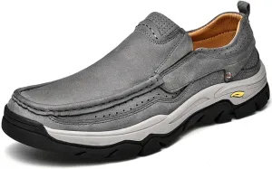 HESBITEUL Men's Leather Loafers Office Slip-on Shoes Casual Walking for Work Outdoor Trekking