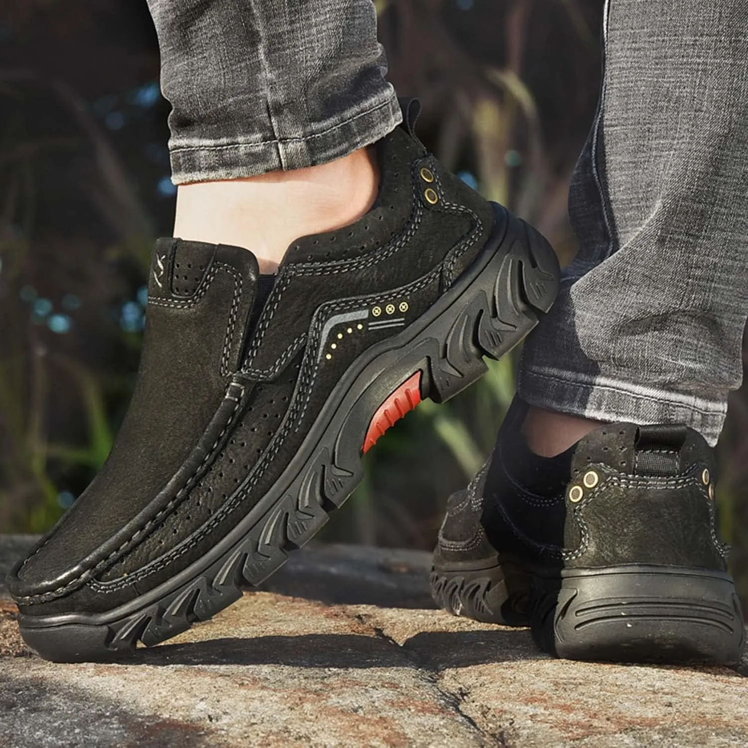 HESBITEUL Men's Leather Loafers Office Slip-on Shoes Casual Walking for Work Outdoor Trekking