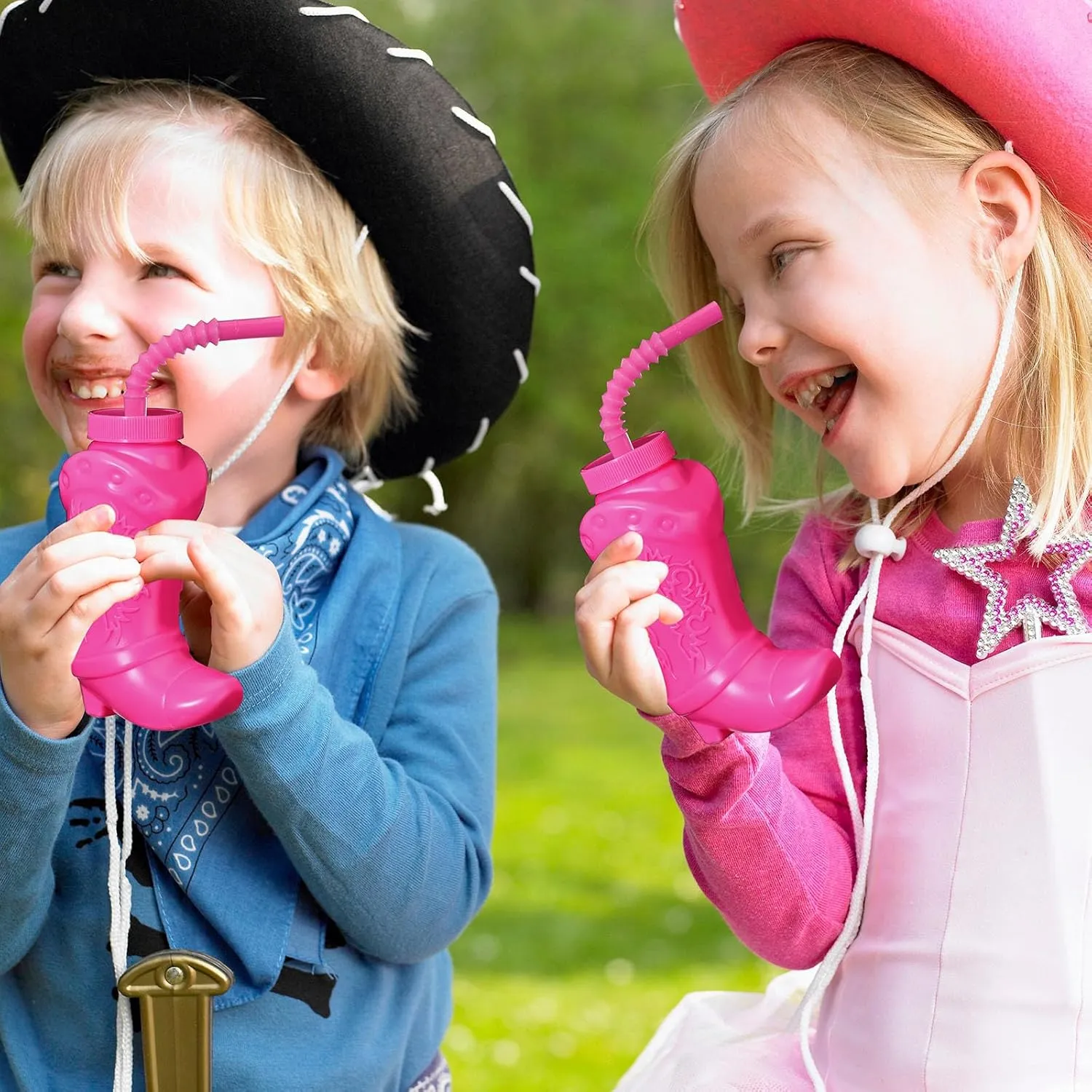 Hoolerry 12 Pcs 10 oz Plastic Cowboy Boot Cups with Straws and Lids Plastic Cowboy Cups for Western Themed Party Supplies and Rodeo Party Decorations (Hot Pink)