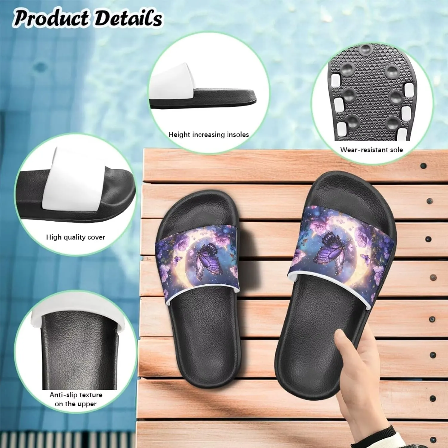 Howilath Chicken & Butterfly Slide Sandal for Kids Anti-Skid Beach Slippers Open Toe Quick Drying Sandal for Girls and Boys
