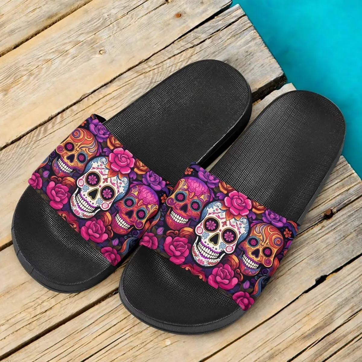 Howilath Novelty Patten Slippers for Women Men, Non-Slip Single Band Slide Sandals Open Toe Soft Sole Flat Sandals