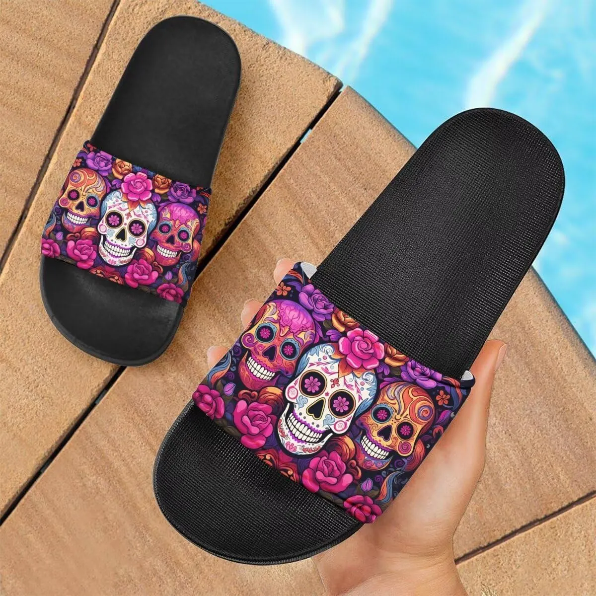 Howilath Novelty Patten Slippers for Women Men, Non-Slip Single Band Slide Sandals Open Toe Soft Sole Flat Sandals