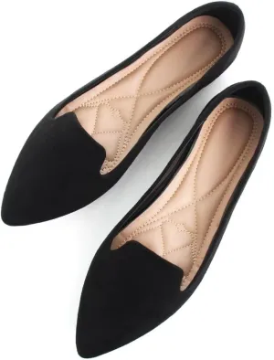 HuangTaiJi Qing Women's Flat Shoes Soft Suede Ballet Flats Classic Solid Color Business Slip-ons Ballerina Shoes
