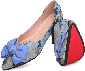 Hxlber Women's Flats Shoes Pointed Toe Bow Embroidery Ballet Comfortable Dressy Slip On Flat