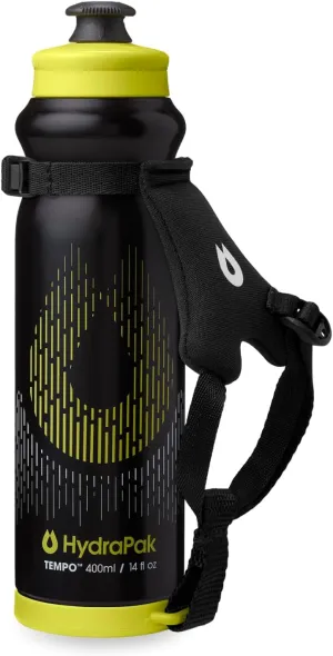HydraPak Tempo Pro 400ml - Handheld Running Squeeze Bottle for Training and Race Day Hydration with Removable Strap (400ml/13oz) - Black