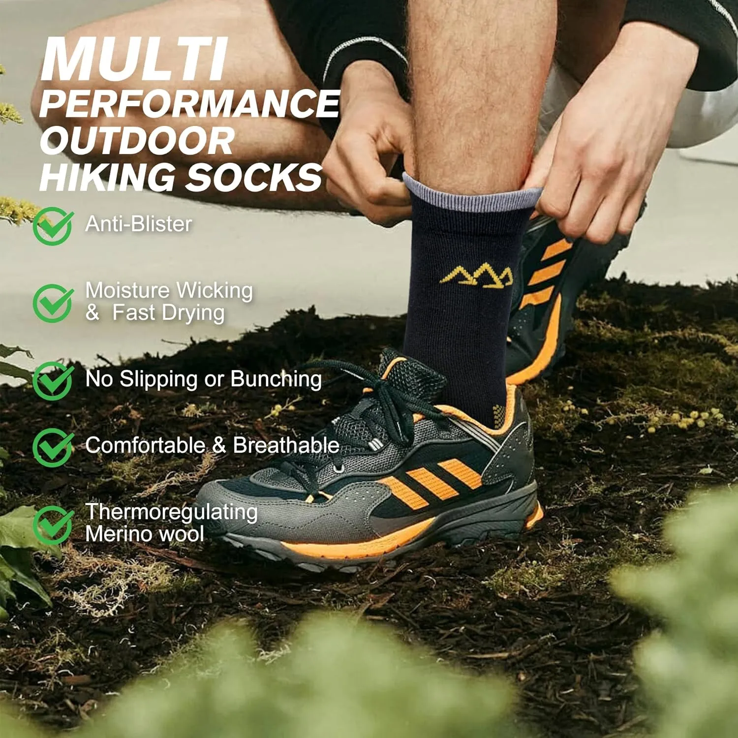 innotree 3 Pack Merino Wool Hiking Socks, Anti Blister Cushioned Micro Crew Socks for Men & Women, Outdoor Thermal Socks