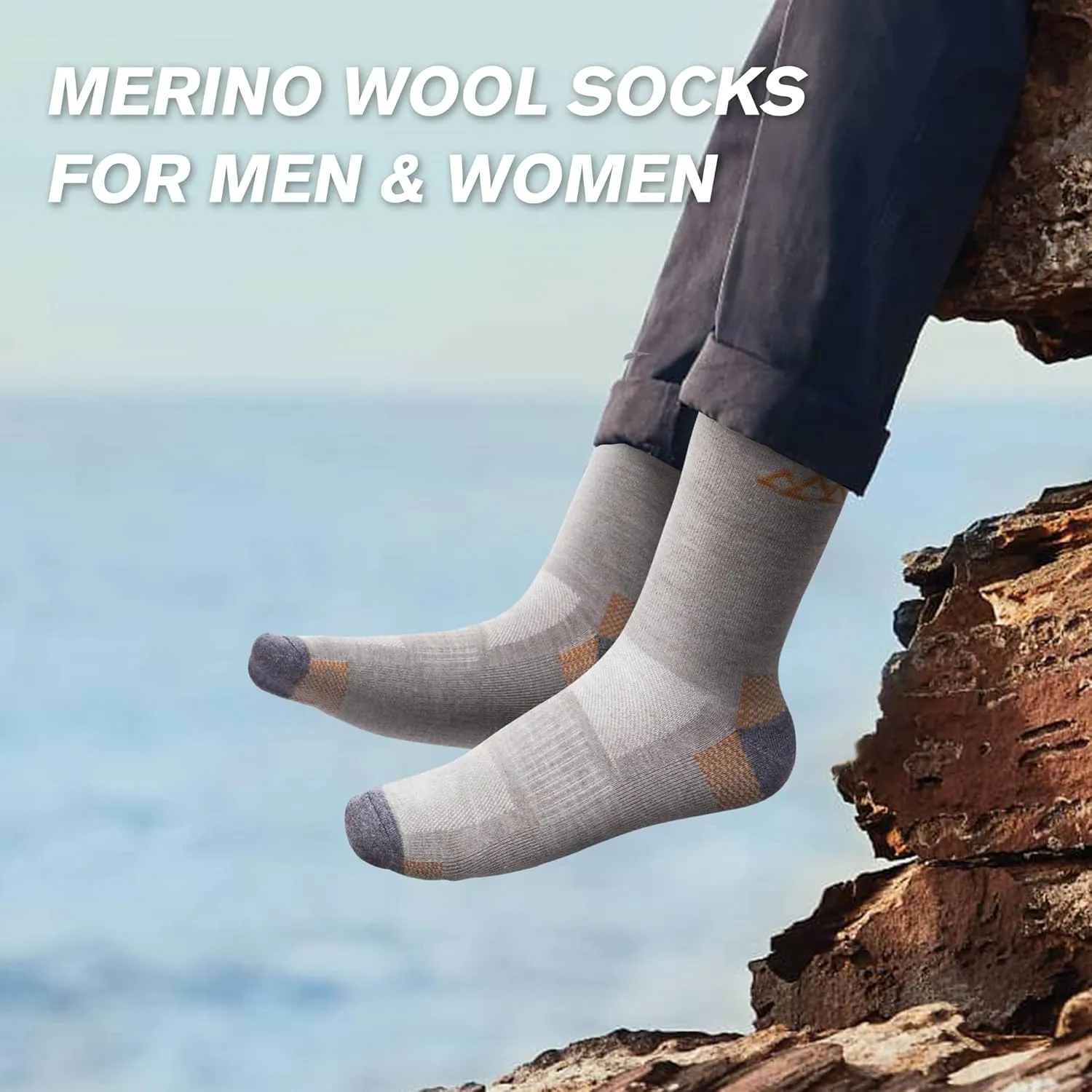 innotree 3 Pack Merino Wool Hiking Socks, Anti Blister Cushioned Micro Crew Socks for Men & Women, Outdoor Thermal Socks