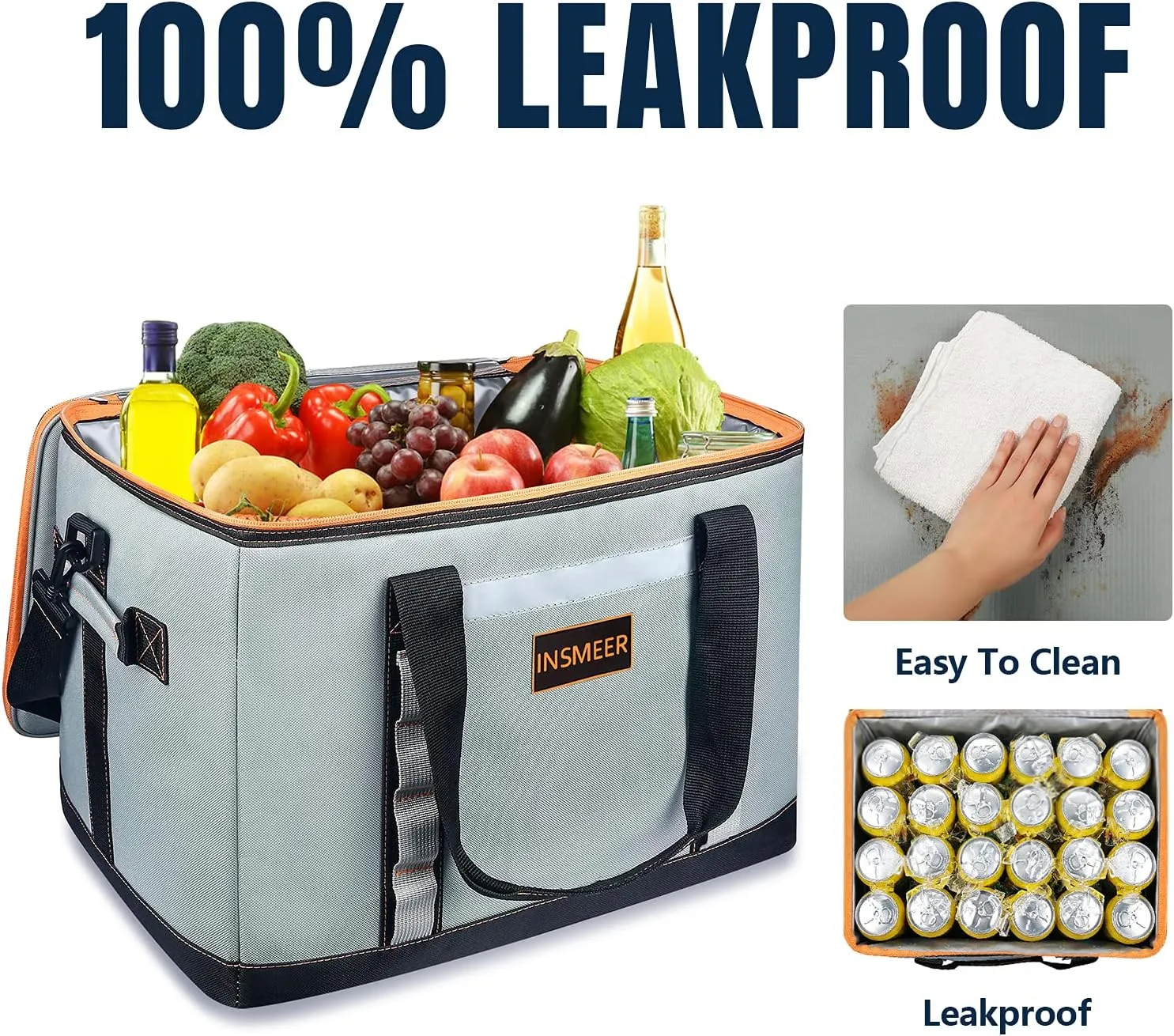 INSMEER Insulated Cooler Bag 65Cans/32 Cans Large Cooler Bag Soft Sided Cooler with Shoulder Strap, Collapsible Leakproof Portable Coolers for Camping/Beach/Food Delivery/Shopping/Outdoor/Picnic