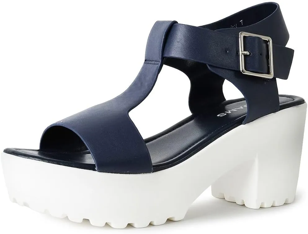 J. Adams Corby Platform Sandals Heeled Sandals for Womens - T-Strap Chunky Mid Heel Sandal Wedges for Women - Women's Footwear Platform Shoes - Summer Shoes for Women
