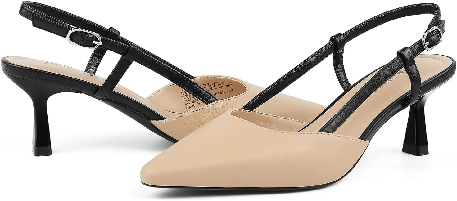 JENN ARDOR Women's Slingback Kitten Heel Closed Pointed Toe Dress Pumps Shoes for Women Comfortable Low Heeled Sandals Wedding Party Pumps