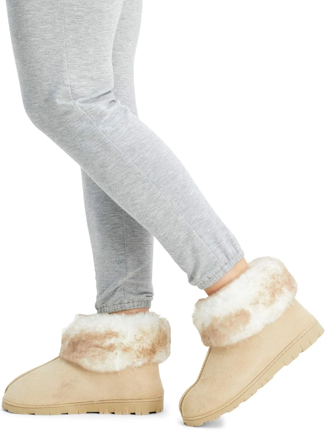 Jessica Simpson Women's and Girls Microsuede Super Soft Bootie Slippers with Indoor Outdoor Sole- Mommy & Me Set Options