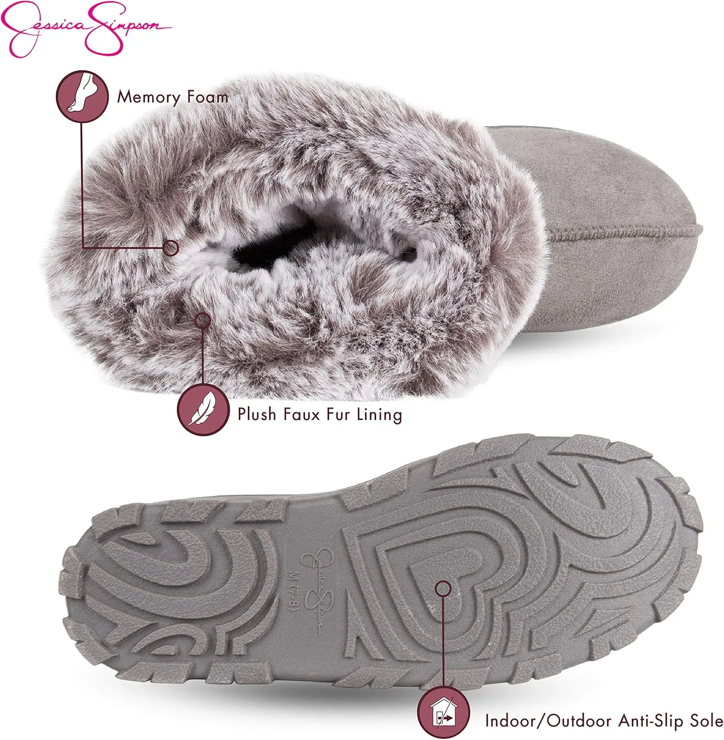 Jessica Simpson Women's and Girls Microsuede Super Soft Bootie Slippers with Indoor Outdoor Sole- Mommy & Me Set Options