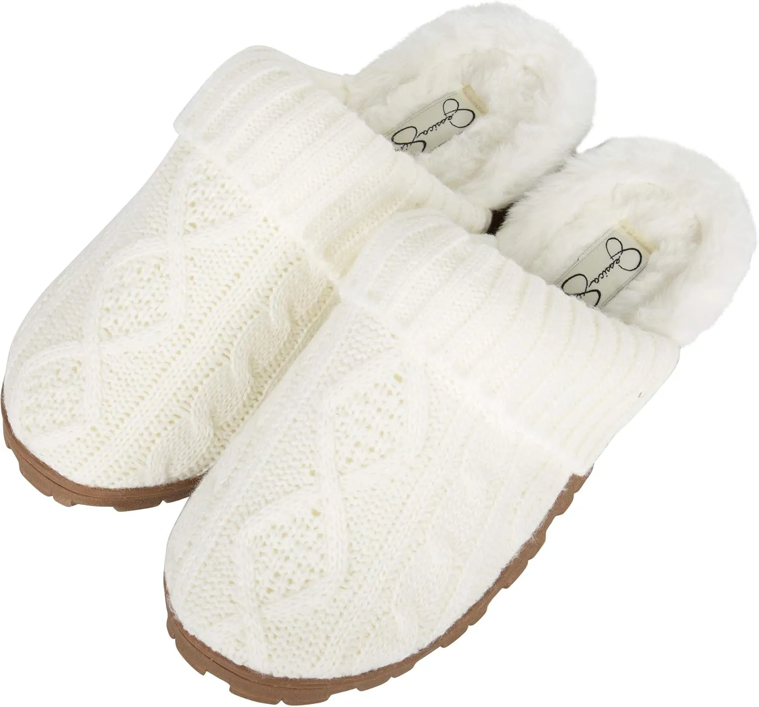 Jessica Simpson Women's Soft Cable Knit Memory Foam Clog Slippers with Indoor/Outdoor Sole