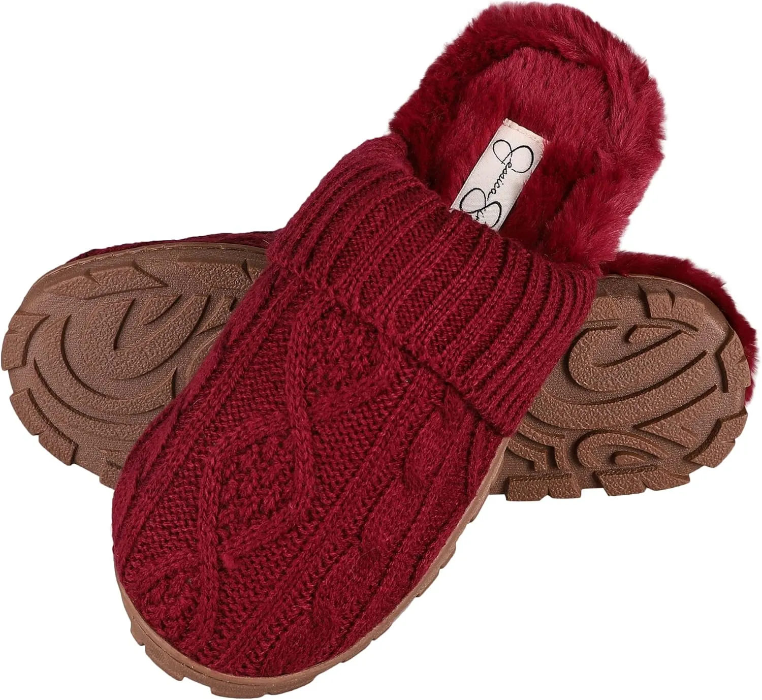 Jessica Simpson Women's Soft Cable Knit Memory Foam Clog Slippers with Indoor/Outdoor Sole