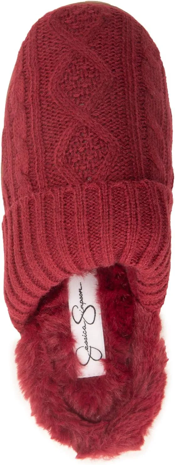 Jessica Simpson Women's Soft Cable Knit Memory Foam Clog Slippers with Indoor/Outdoor Sole