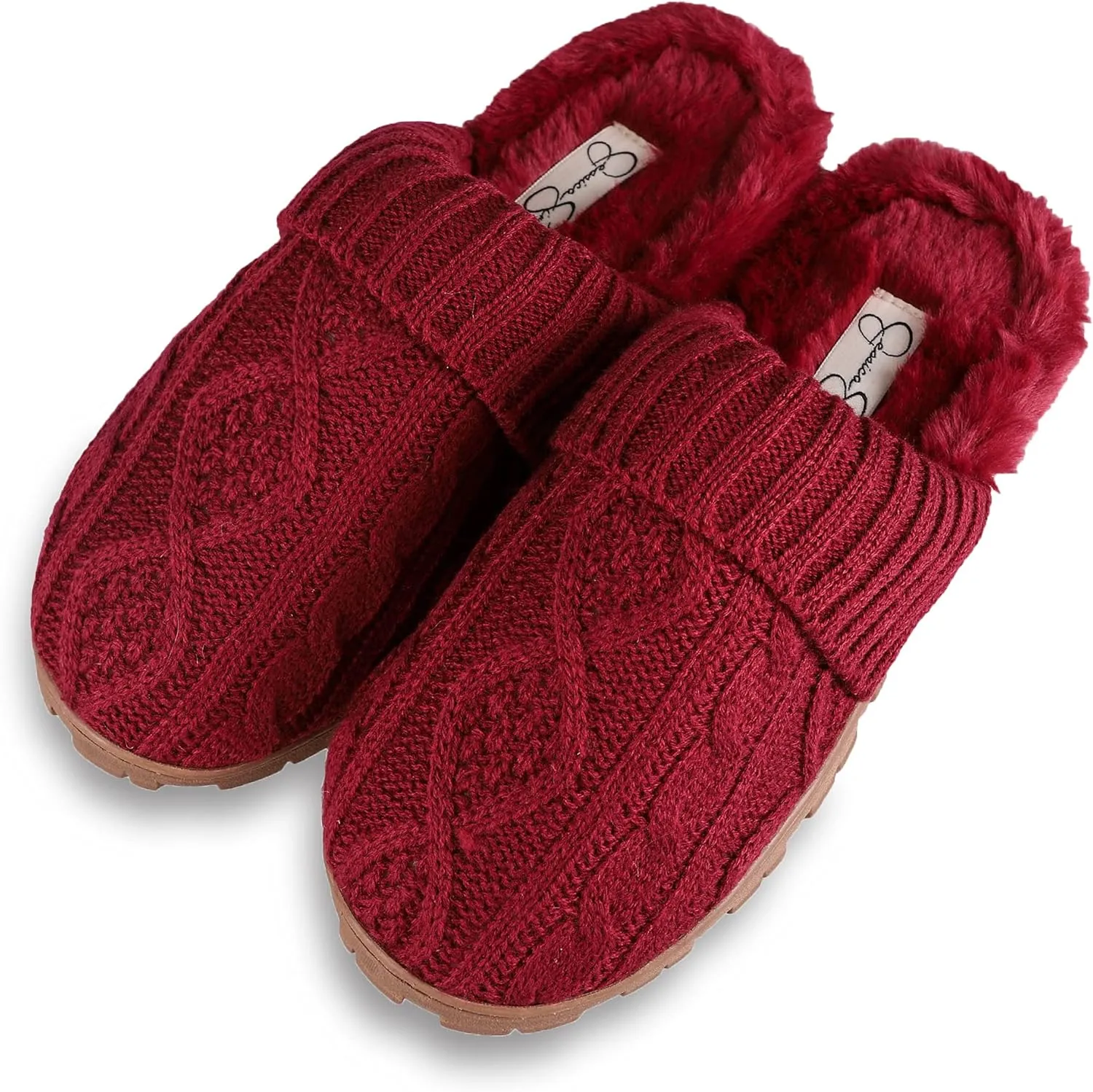 Jessica Simpson Women's Soft Cable Knit Memory Foam Clog Slippers with Indoor/Outdoor Sole