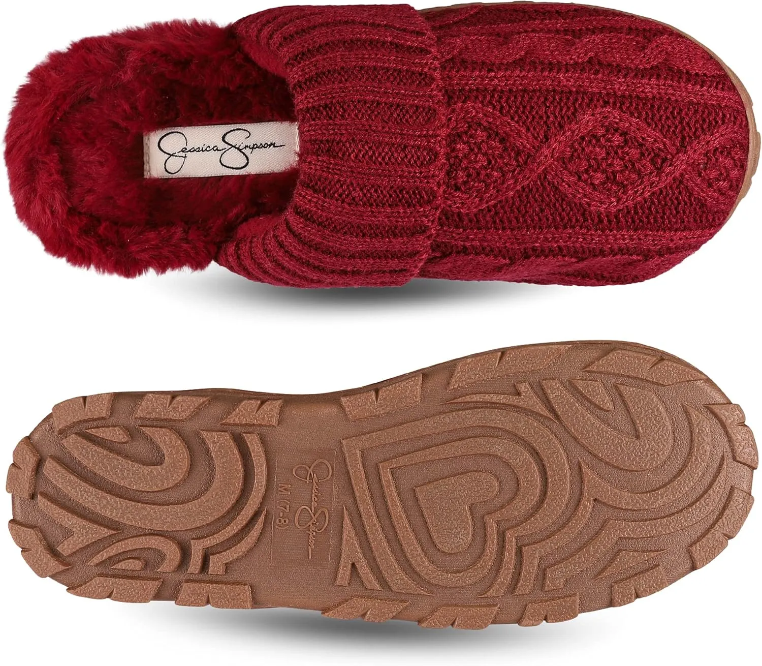 Jessica Simpson Women's Soft Cable Knit Memory Foam Clog Slippers with Indoor/Outdoor Sole