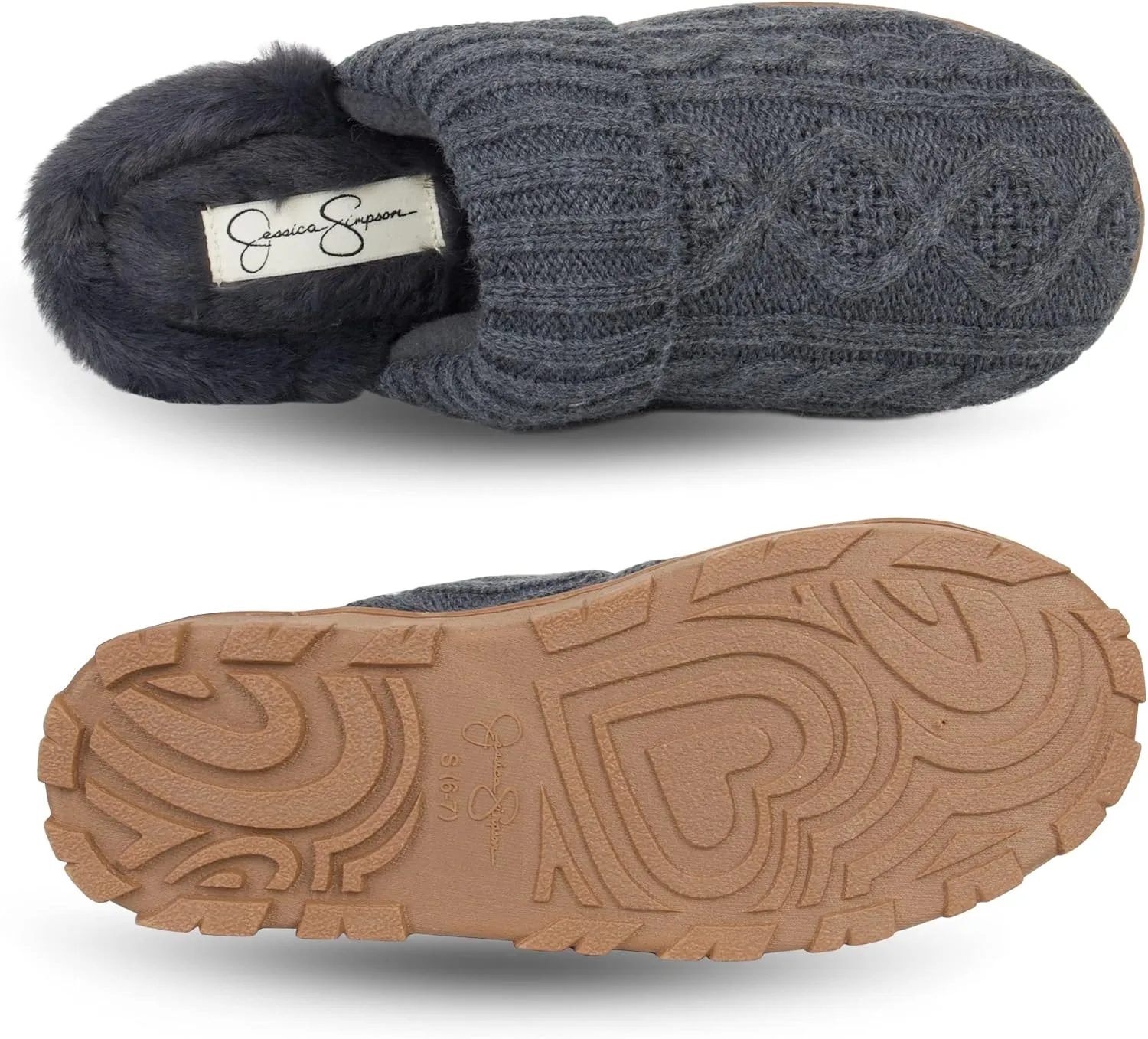 Jessica Simpson Women's Soft Cable Knit Memory Foam Clog Slippers with Indoor/Outdoor Sole
