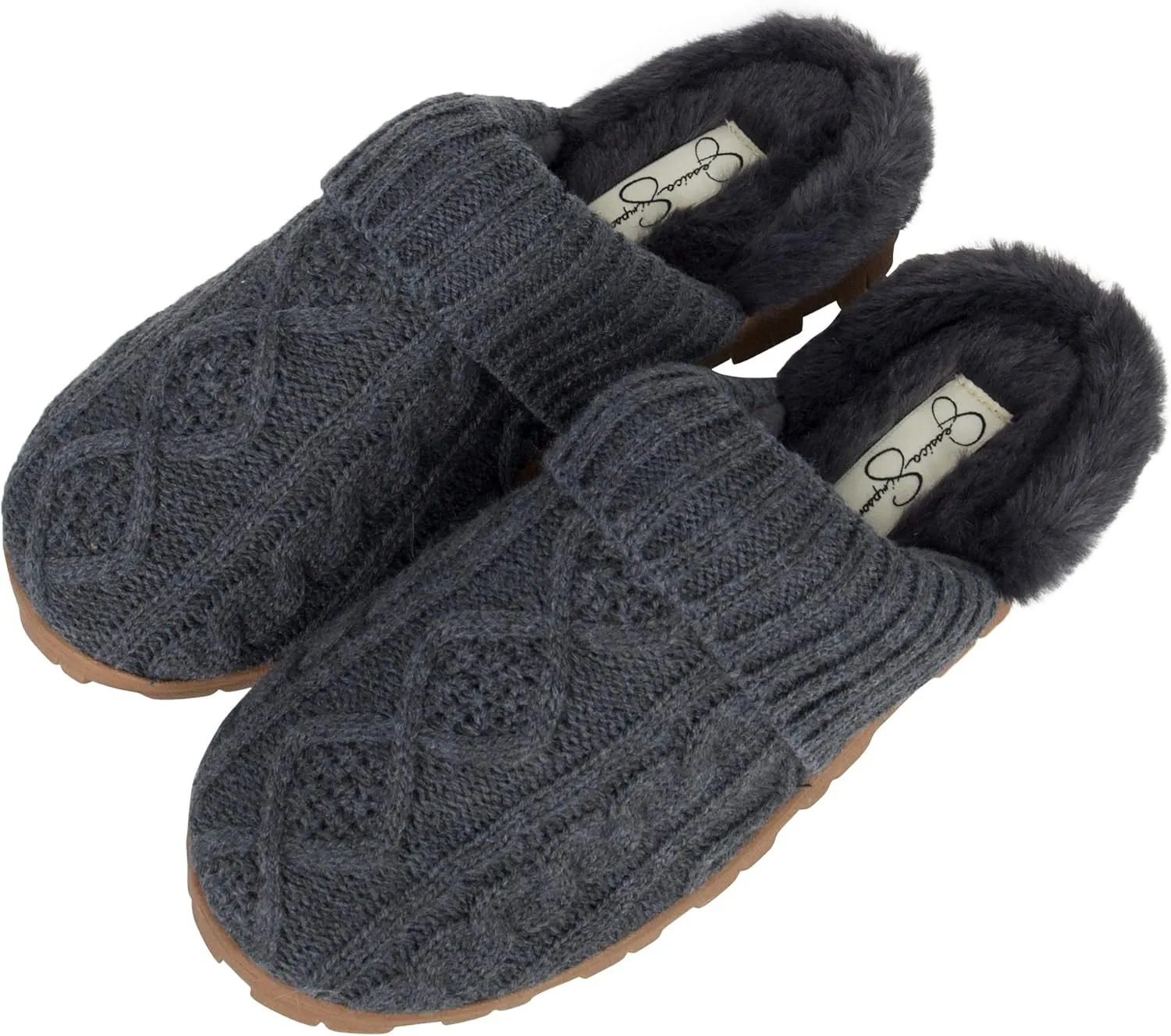 Jessica Simpson Women's Soft Cable Knit Memory Foam Clog Slippers with Indoor/Outdoor Sole