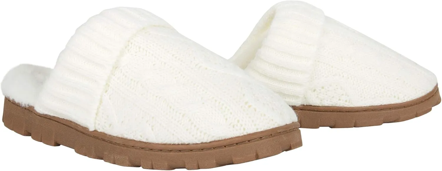 Jessica Simpson Women's Soft Cable Knit Memory Foam Clog Slippers with Indoor/Outdoor Sole