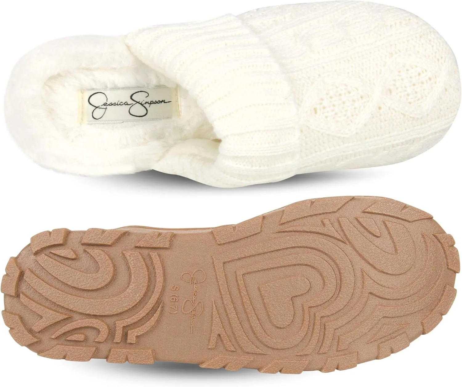 Jessica Simpson Women's Soft Cable Knit Memory Foam Clog Slippers with Indoor/Outdoor Sole