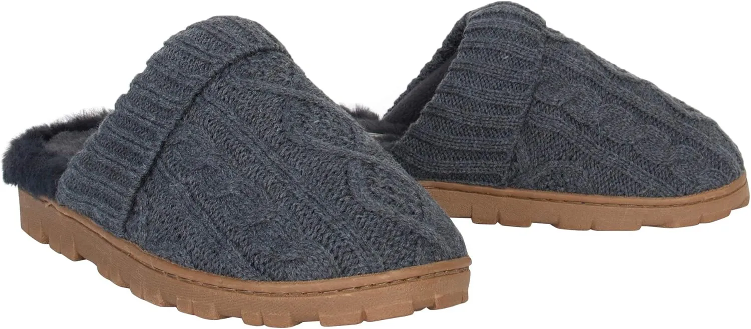 Jessica Simpson Women's Soft Cable Knit Memory Foam Clog Slippers with Indoor/Outdoor Sole