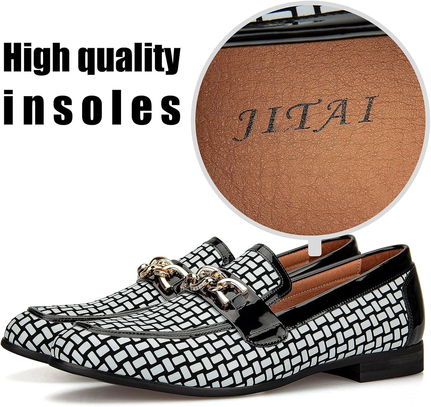 JITAI Mens Leather Shoes Pattern Printing Men's Dress Loafer Shoes Slip-on Casual Loafer Smoking Slipper