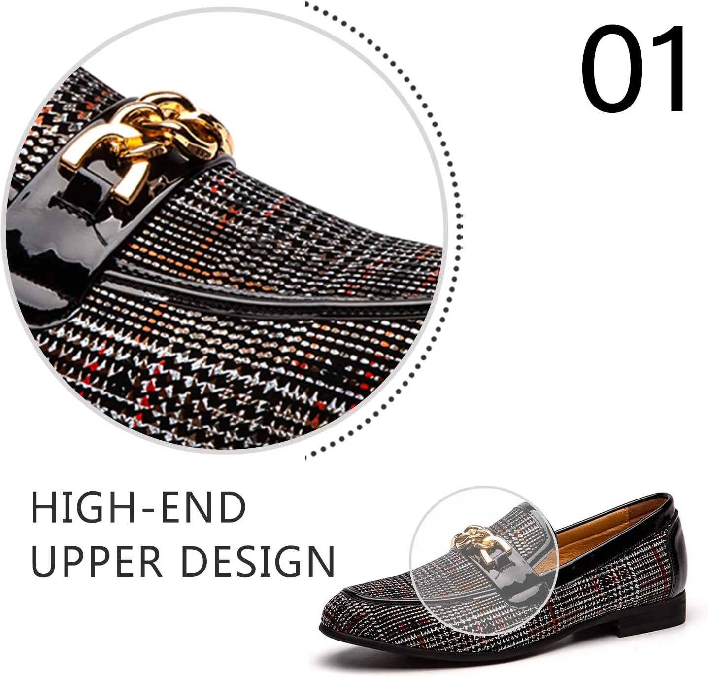 JITAI Mens Leather Shoes Pattern Printing Men's Dress Loafer Shoes Slip-on Casual Loafer Smoking Slipper