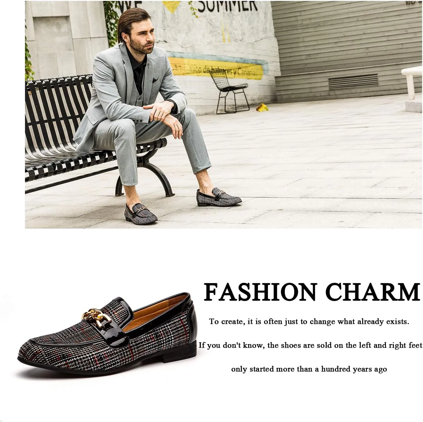 JITAI Mens Leather Shoes Pattern Printing Men's Dress Loafer Shoes Slip-on Casual Loafer Smoking Slipper