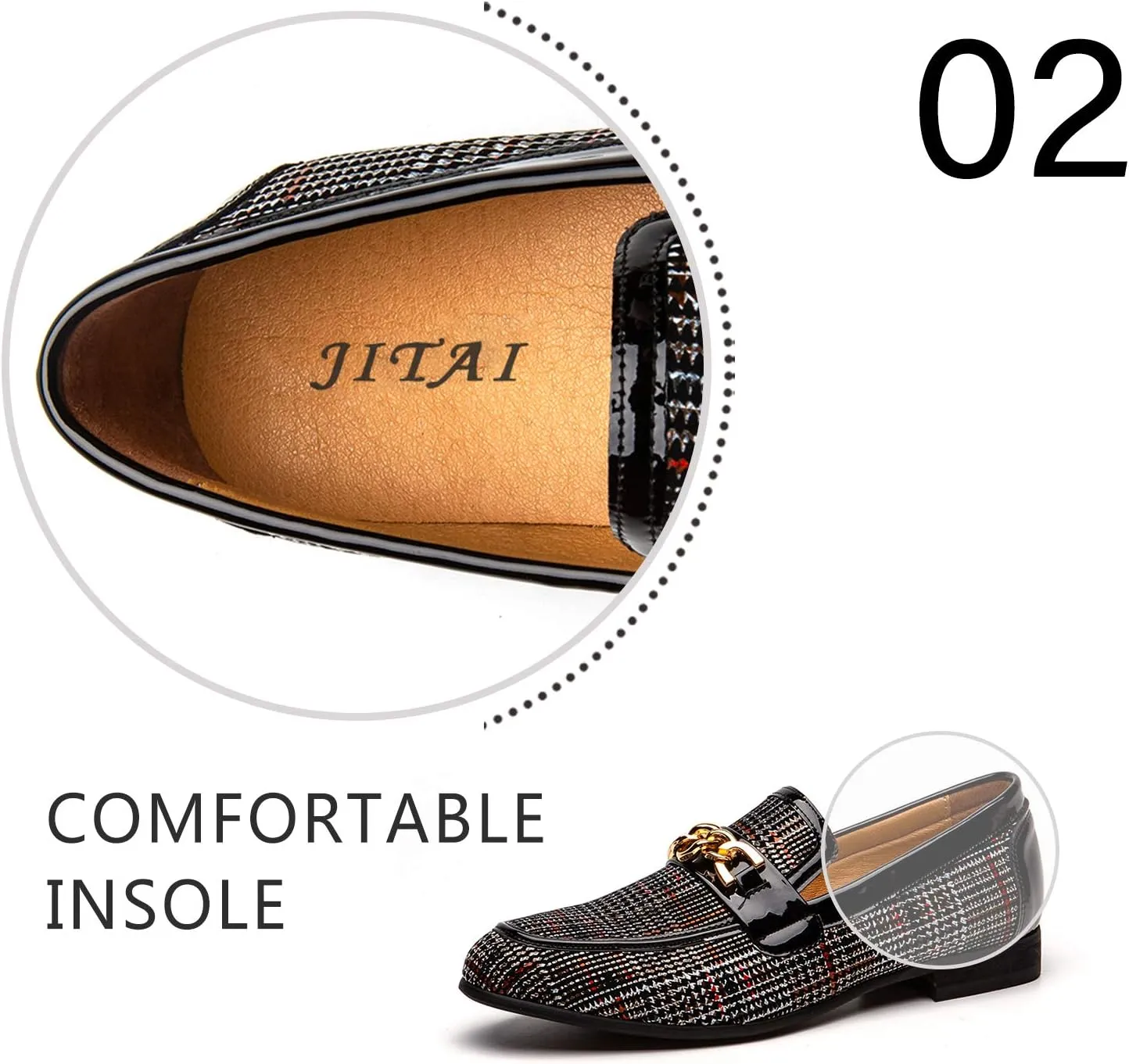 JITAI Mens Leather Shoes Pattern Printing Men's Dress Loafer Shoes Slip-on Casual Loafer Smoking Slipper