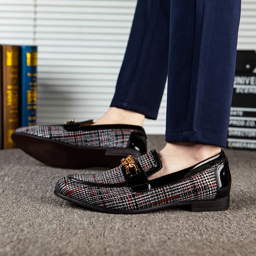JITAI Mens Leather Shoes Pattern Printing Men's Dress Loafer Shoes Slip-on Casual Loafer Smoking Slipper