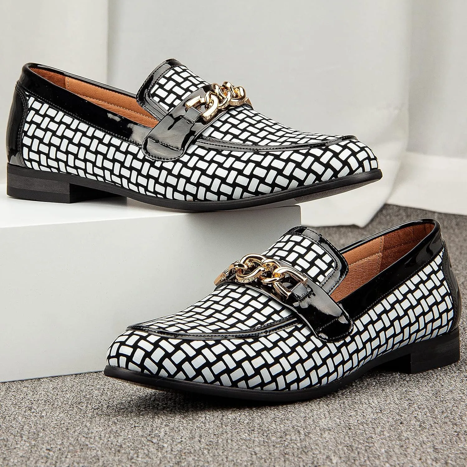 JITAI Mens Leather Shoes Pattern Printing Men's Dress Loafer Shoes Slip-on Casual Loafer Smoking Slipper