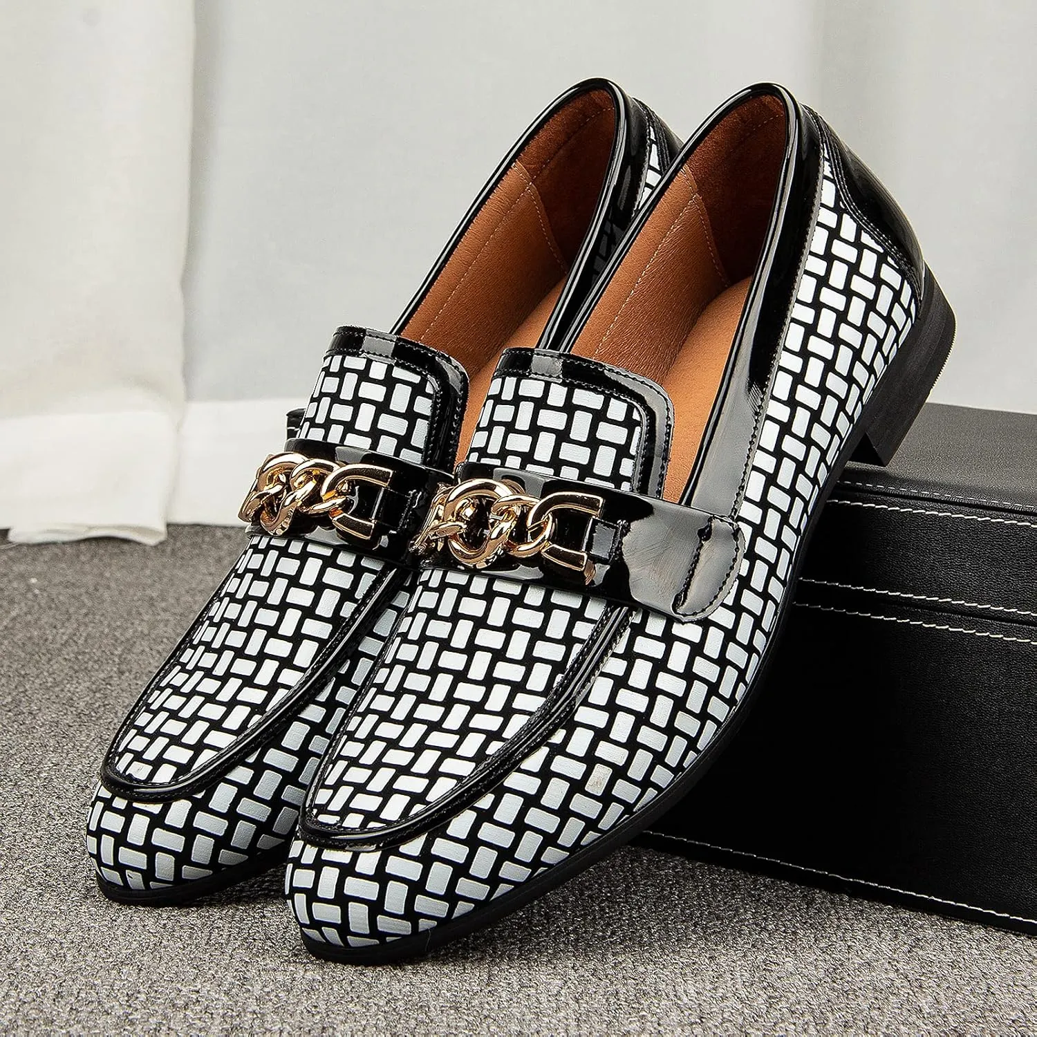 JITAI Mens Leather Shoes Pattern Printing Men's Dress Loafer Shoes Slip-on Casual Loafer Smoking Slipper