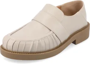 Journee Womens Ruched Lakenn Comfort Foam Slip On Closed Round Toe Crash Back Block Heel Loafer Flats Stone, 12