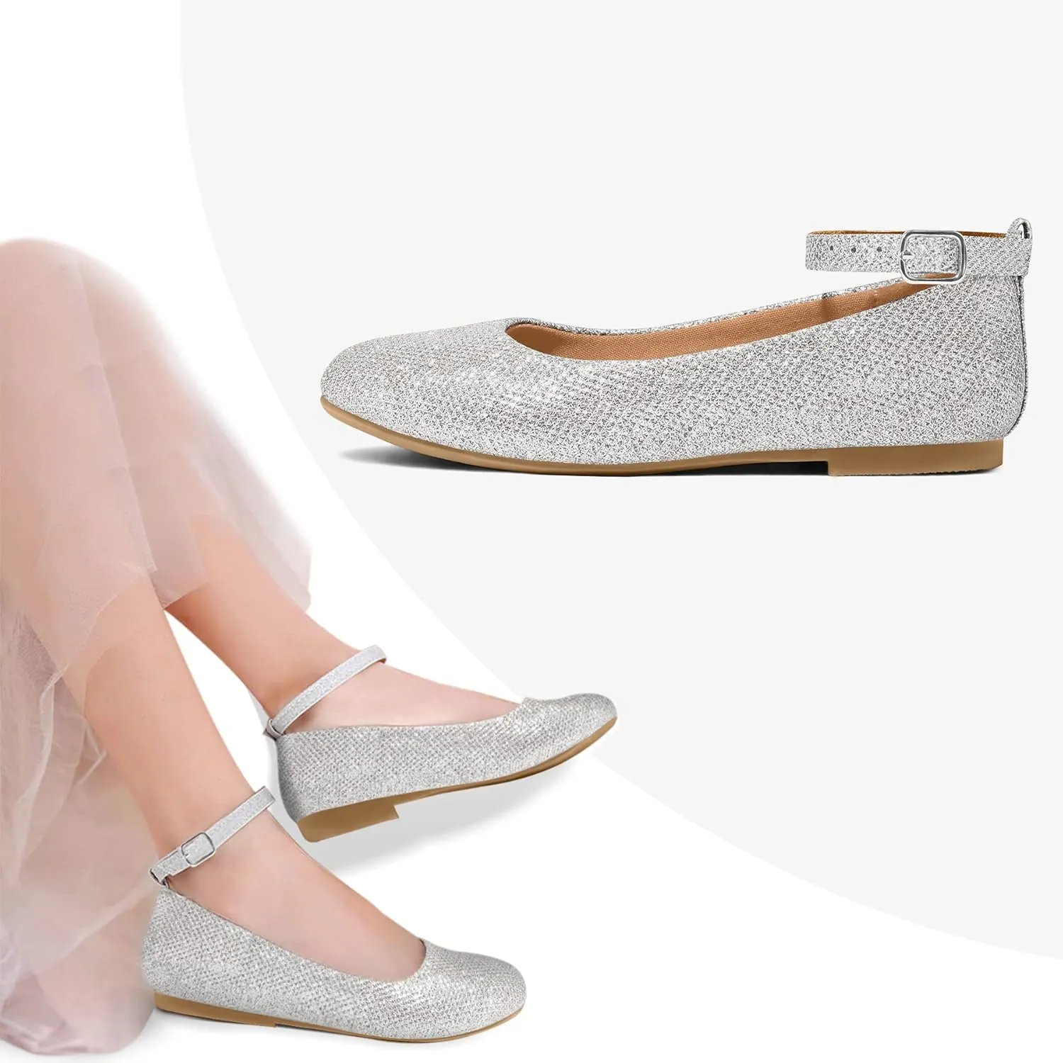 K KomForme Girl's Ballerina Flat Ankle Strap Dress Ballet Flat Shoes（Toddler/Little Kid/Big Kid）