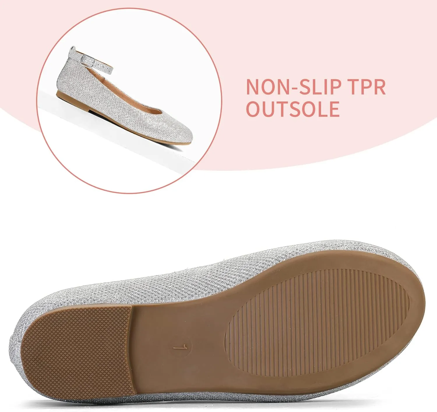 K KomForme Girl's Ballerina Flat Ankle Strap Dress Ballet Flat Shoes（Toddler/Little Kid/Big Kid）