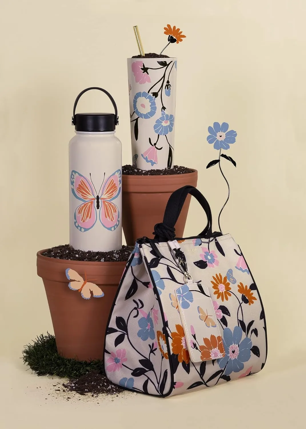 Kate Spade New York Portable Soft Cooler Lunch Bag with Silver Insulated Interior Lining and Storage Pocket, Floral Garden