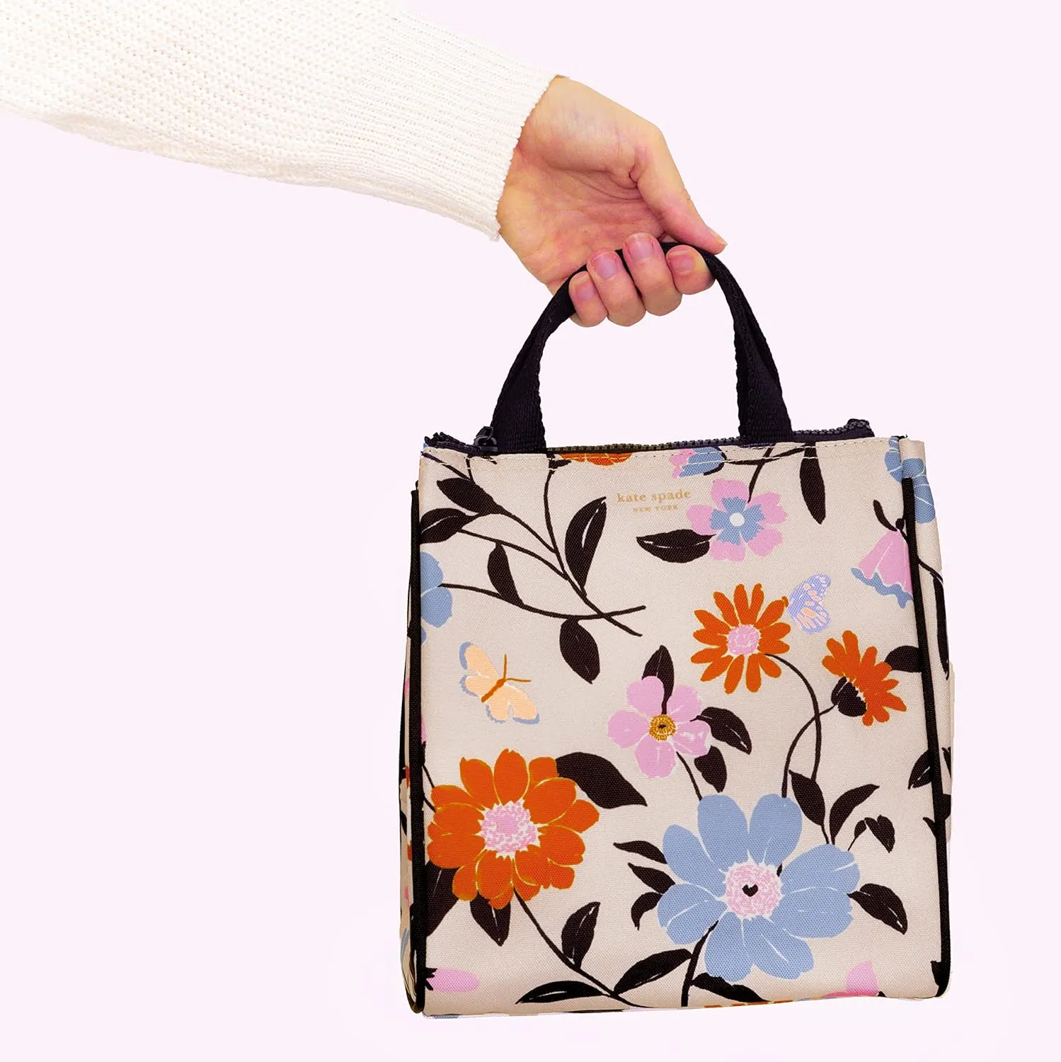 Kate Spade New York Portable Soft Cooler Lunch Bag with Silver Insulated Interior Lining and Storage Pocket, Floral Garden