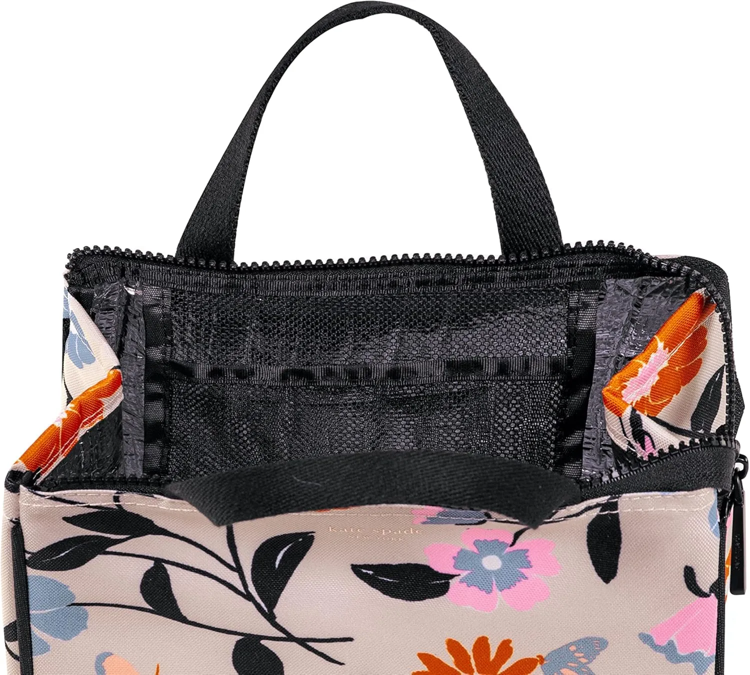 Kate Spade New York Portable Soft Cooler Lunch Bag with Silver Insulated Interior Lining and Storage Pocket, Floral Garden