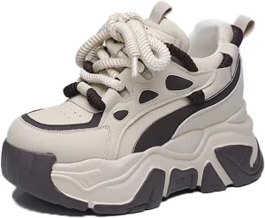 KCTRFSJ Women's Lace-up Chunky Platform Casual Sneakers,Fashion Round Toe Low Top Breathable Dad Shoes,Comfortable Non-Slip Height Increase Sport Shoes