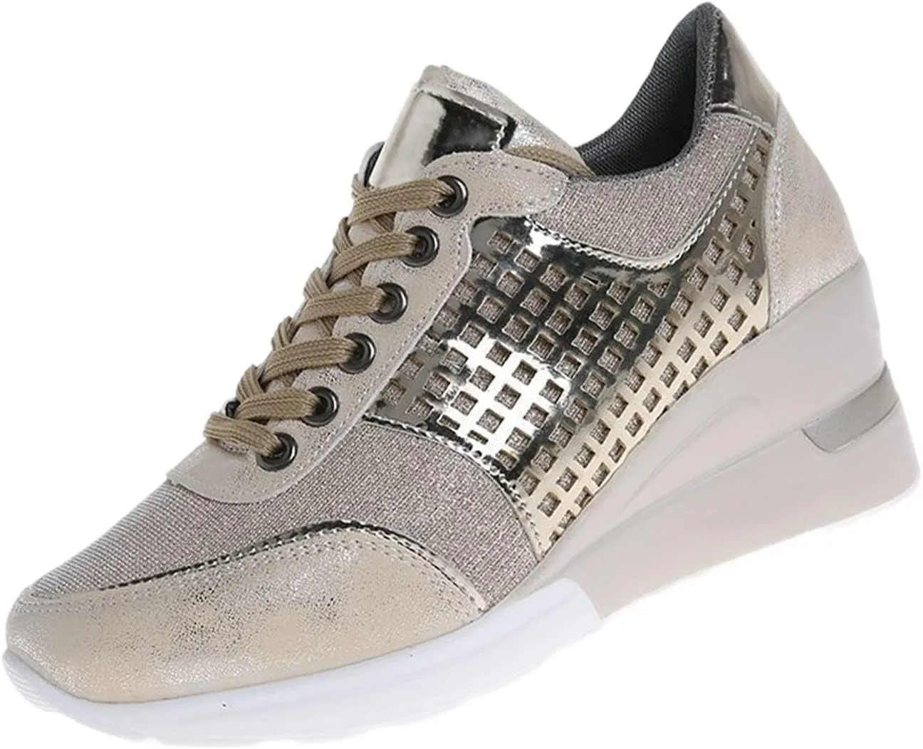 Keilinia Women's High Heeled Wedge Sneakers,2022 Fall Fashion Hidden Casual Comfort Breathable Lace Up Walking Platform Shoes