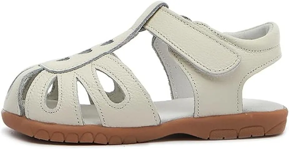 Kid Girl's Leather Closed Toe T-Strap Sandals Summer Ourdoor Cutout Princess Dress Flat Shoes